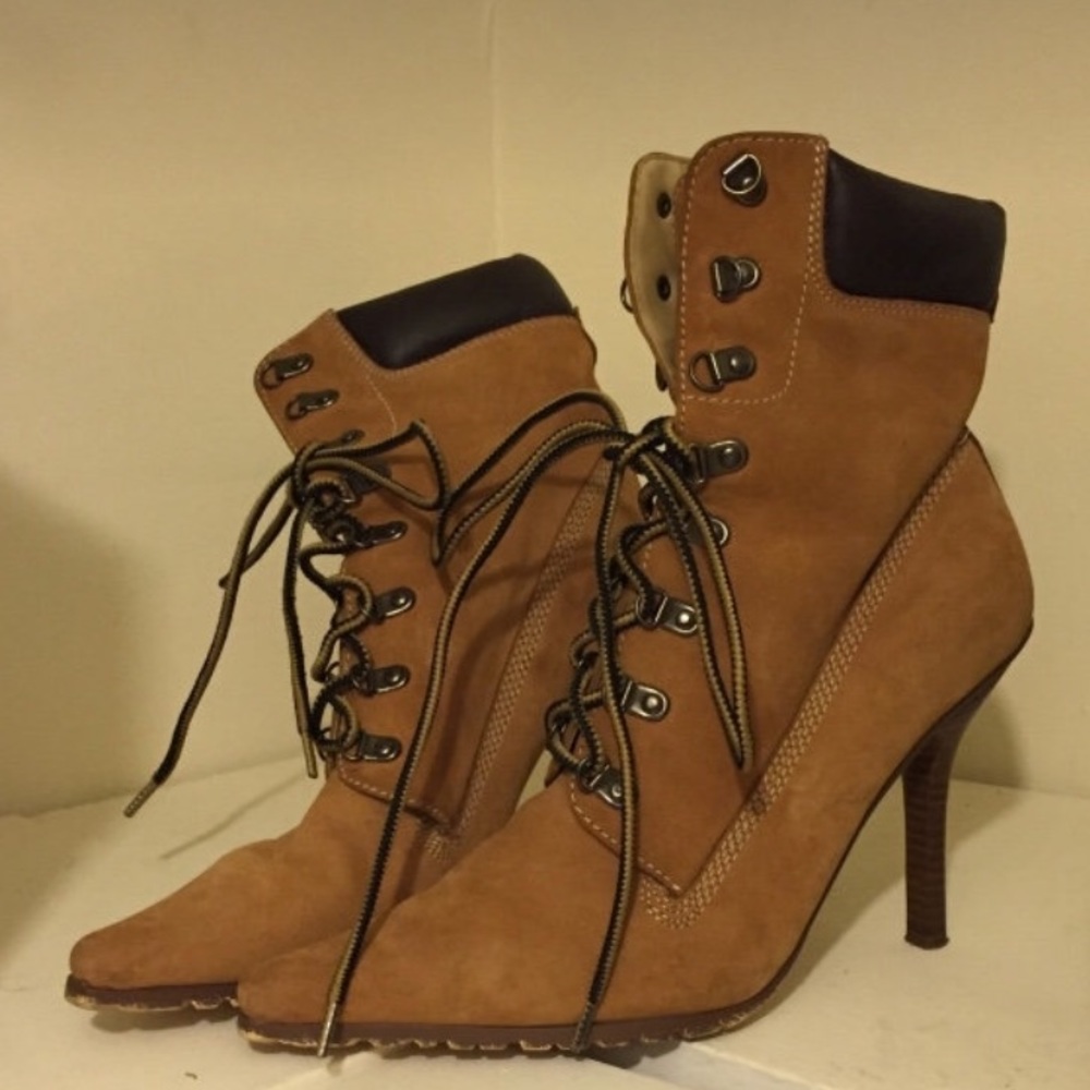 Pair of tan suede stiletto boots